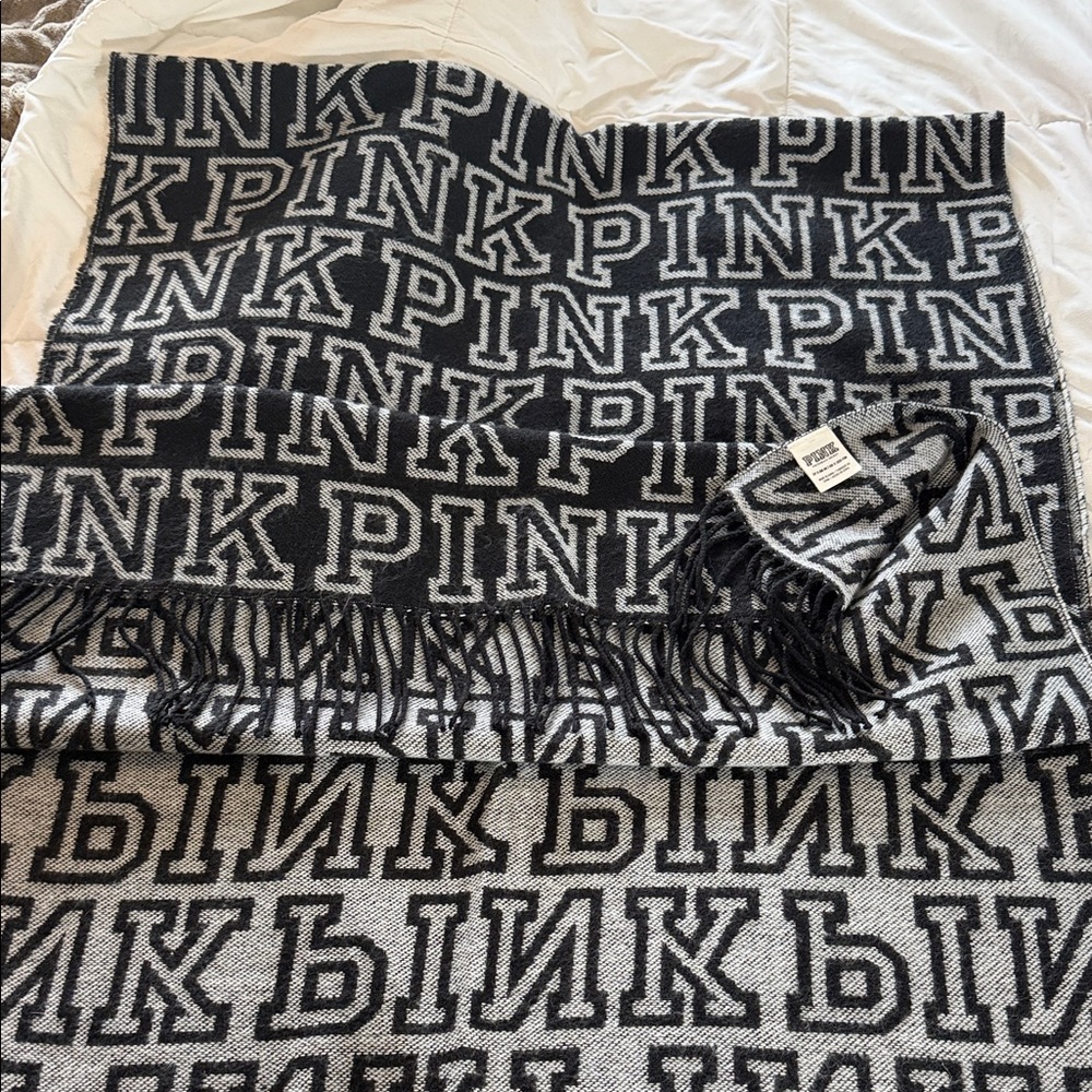 Victoria's Secret Black and Gary Logo Scarf